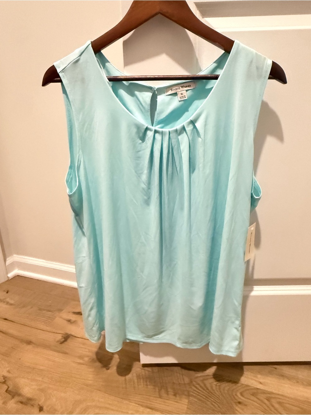 Studio Works Light Aqua Sleeveless Pleated Front Camisole